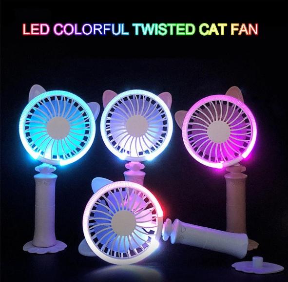 4 Colors USB Handheld Twist Cat Fan Electric Power Desktop Colorful Night Light Fan Mini Air Cooler