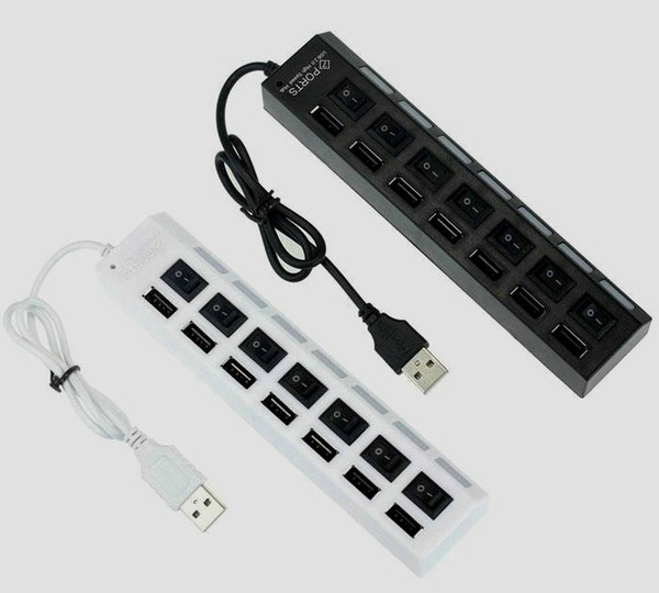 DC Adapter 7 Ports USB HUB High Speed Adapter USB 2.0 Hub Power Switch For PC Laptop Computer with Retail packaging DHL