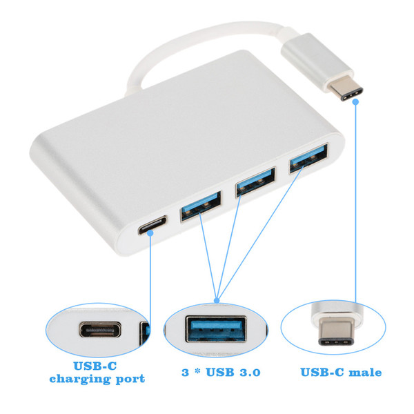 UBS 3.1 Type-C to 3 Ports High Speed Type C To USB 3.0 HUB Charging Port Adapter for New MacBook 12