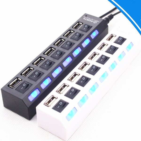 Multi LED 7 Ports High Speed USB Hub 2.0 480Mbps Hub USB On/Off Switch Portable USB Splitter Peripherals Accessories For Computer