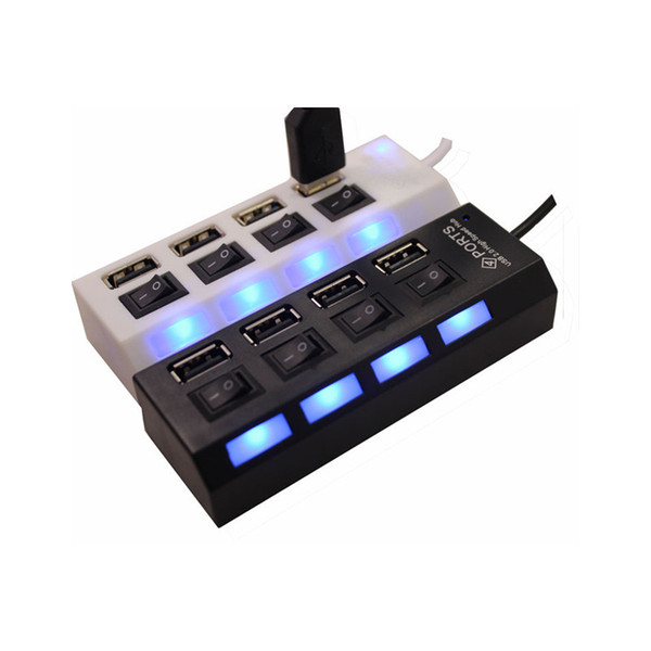 4 Port USB Hub 2.0 USB Splitter High Speed 480Mbps USB 2.0 Hub LED With ON/OFF Switch For Tablet Laptop Computer Notebook 50pcs/lot