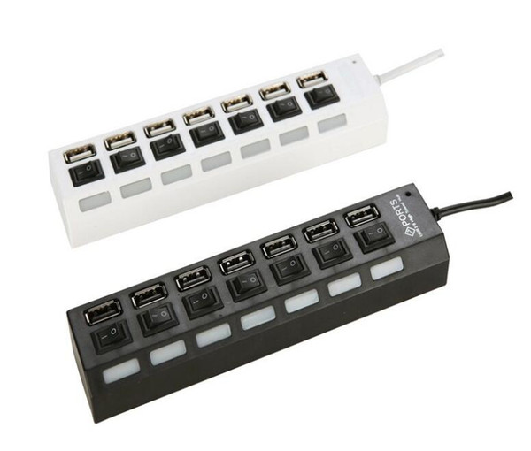 Multi LED 7 Ports High Speed USB Hub 2.0 480Mbps Hub USB On Off Switch Portable USB Splitter Peripherals Accessories For Computer DHL FEDEX