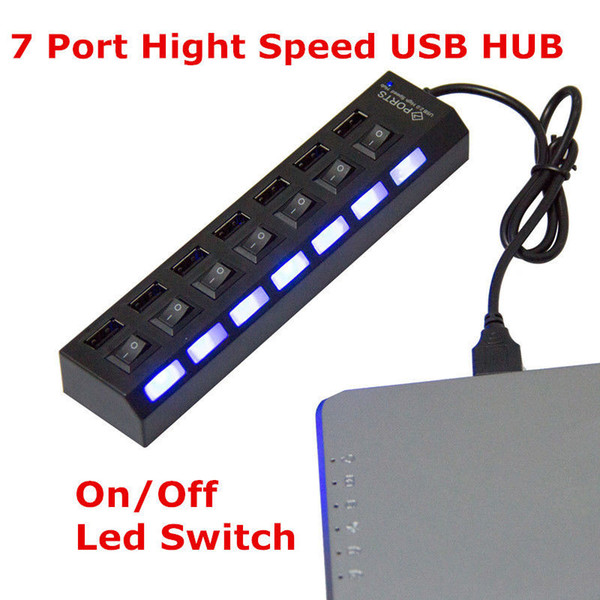 High Speed 7 Port USB 2.0 Hub Adapter Connector ON/OFF Switch For Laptop PC MAC