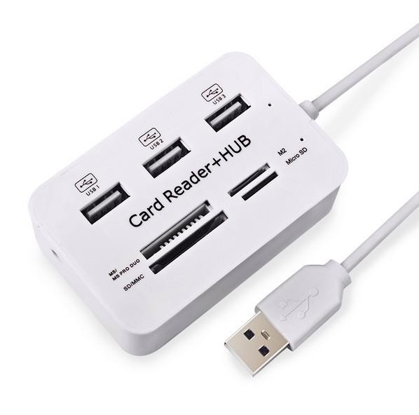 Free shippingMini Card Reader USB Hub Combo 2.0 High Speed Multi USB 2.0 Hub USB Splitter Portable All In One For SD/MMC/M2/MS Pro Duo