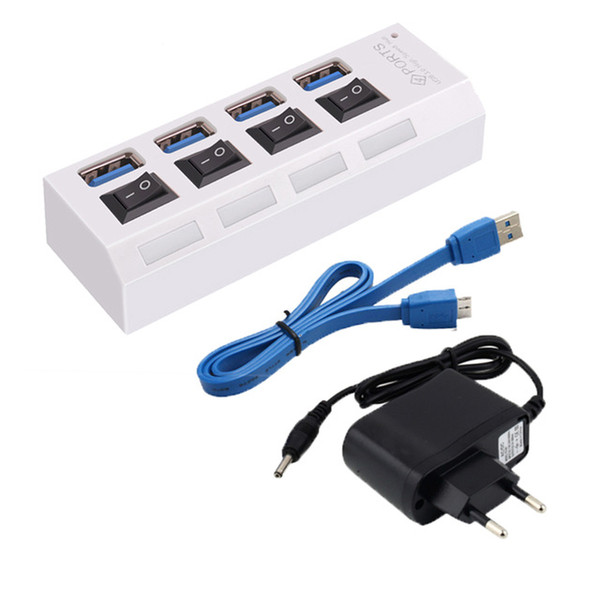 by DHL or EMS 100 pcs New 4 Ports With On/Off Switch For Desktop Laptop EU AC Power Adapter USB 3.0 HUB USB adapter