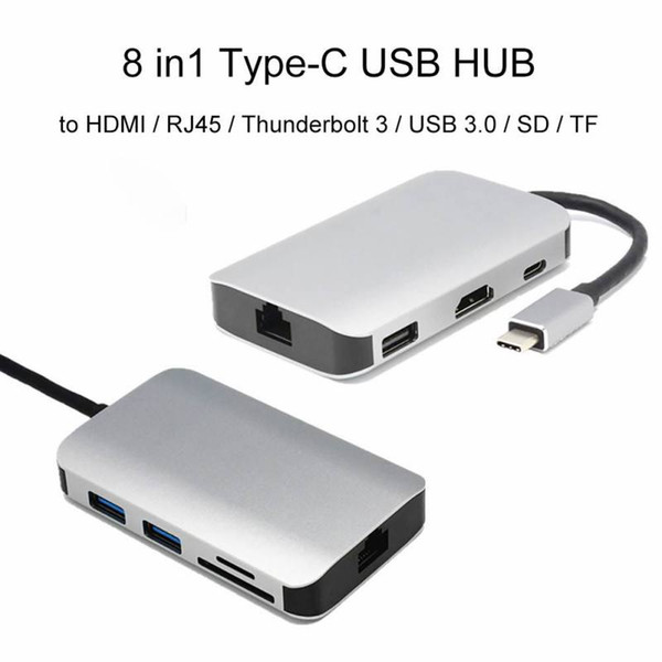 8 in 1 USB C HUB Type C To HDMI USB 3.0 PD SD/TF Adapter for MacBook Samsung S8 Huawei P20