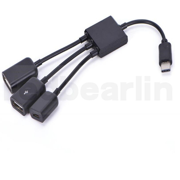 200pcs/lot 3 in 1 micro usb OTG Hub Cable Connector Spliter 3 Port USB Power Charging Charger adapter For Tab pad mp3