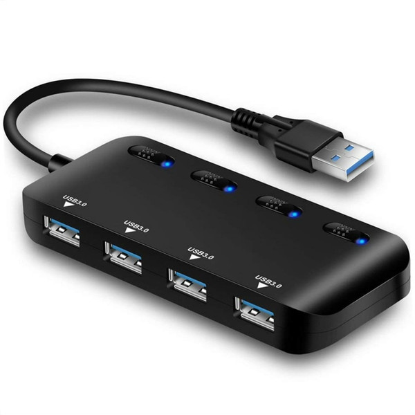 USB 3.0 Hub Splitter / Type-C 3.0 USB Extender 4 Port USB Ultra Slim Data Hub with Individual Power Switch and LED