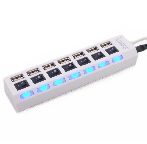 Seven Port USB 2.0 HUB Power Charger Splitter Strip for Laptop PC Flash Disk ON OFF Switch LED Light usb Hubs with Retail Box