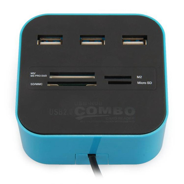 USB 2.0 Hub 3 Ports with Card Reader Combo for SD MMC M2 MS PRO DUO PC Laptop