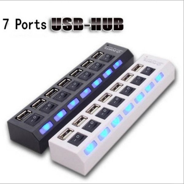 2018 hot Multi LED 7 Ports High Speed USB Hub 2.0 480Mbps Hub USB On/Off Switch Portable USB Splitter Peripherals Accessories For Computer