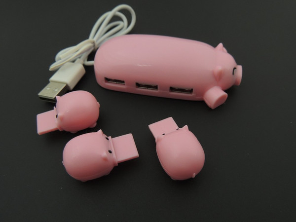 Wholesale Cartoon Pig USB Hub One drag three HUB Computer USB2.0 port splitter,Cute Pink Piggy Hub 3 Ports for data Expander & mobile charge