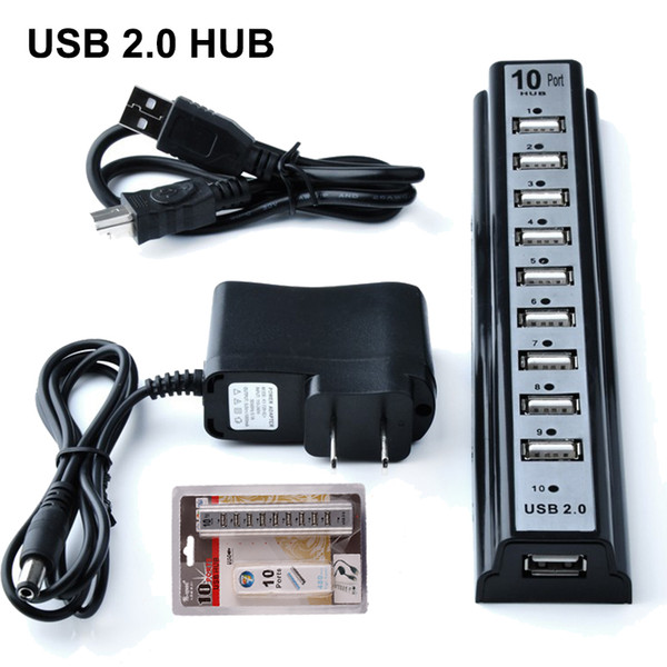 10 Ports USB 2.0 HUB 480Mbps Hi-Speed Extension Adapter Cable For Keyborard PC Laptop with Retail Package DHL Free OTH340