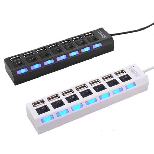 7 Ports LED USB Hub Splitter ON/OFF Switch Adapter Cable Computer Hub USB High Speed USB 2.0 Power Hub For Computer