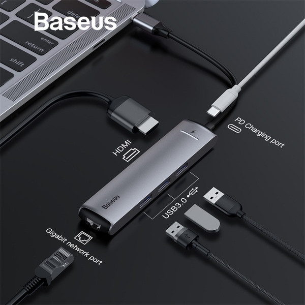 Baseus 6in1 HUB Adapter USB Type C to USB 3.0 HDMI RJ45 for MacBook Pro HUB Splitter for Huawei Matebook Computer Accessory