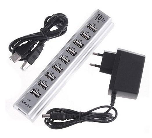 Free Shipping New 10 PORTS USB HUB 2.0 High Speed /Power AC Adapter hi-speed