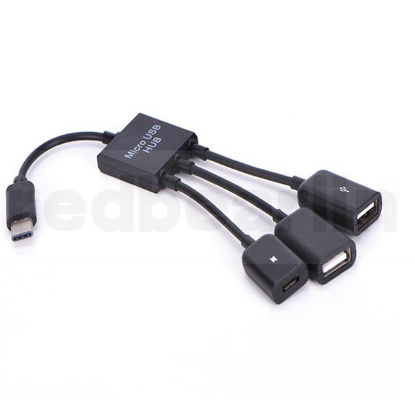 200pcs/lot 3 in 1 micro usb OTG Hub Cable Connector Spliter 3 Port USB Power Charging Charger adapter For Tab pad mp3