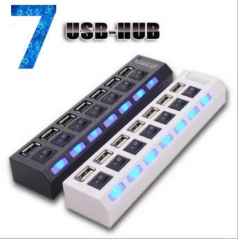 7 ports USB HUB with LED Light power indicator ON OFF SWITCH High speed usb hubs for universal laptops printers free shipping