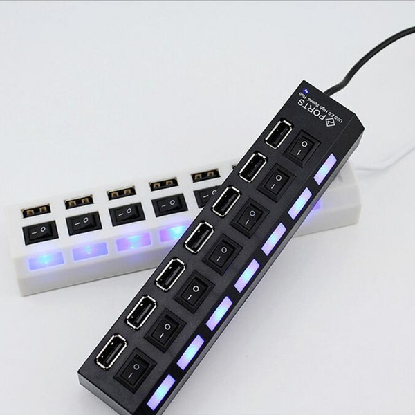 Multi LED 7 Ports USB HUB High Speed Adapter Real USB 2.0 Hub With Power on/off Switch For PC Laptop Computer