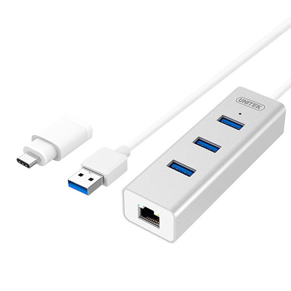 wholesale USB3.0 3-Port + Gigabit Ethernet RJ45 port Aluminium Hub With USB Type-C Adaptor Support IPv4 / IPv6 network