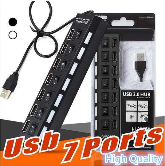 7 port USB HUB with independent switch HUB Multi LED High Speed USB 2.0 480Mbps On Off Switch Portable USB Splitter