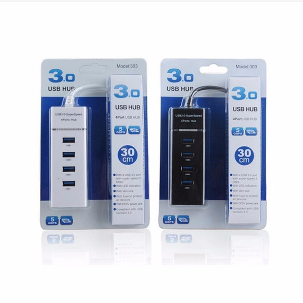 High Speed White Black 5Gbps 4 Port USB 3.0 Splitter Adapter for Laptop PC / Notebook / Computer Peripherals Accessories