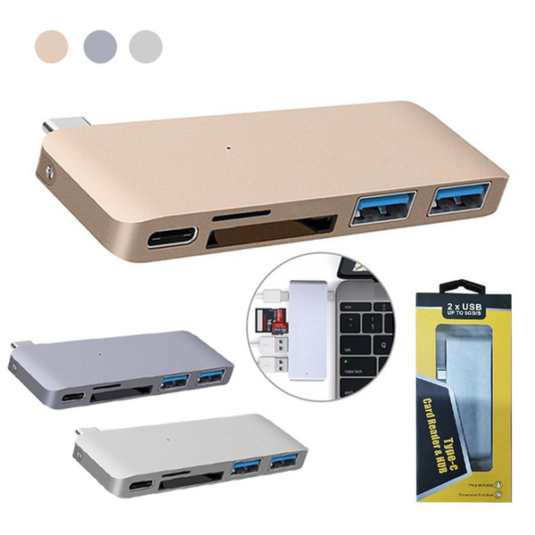 Multifunctional 5 in 1 USB C Hub to Dual USB 3.0 Video HD SD TF Card Reader Type C Adapter for MacBook