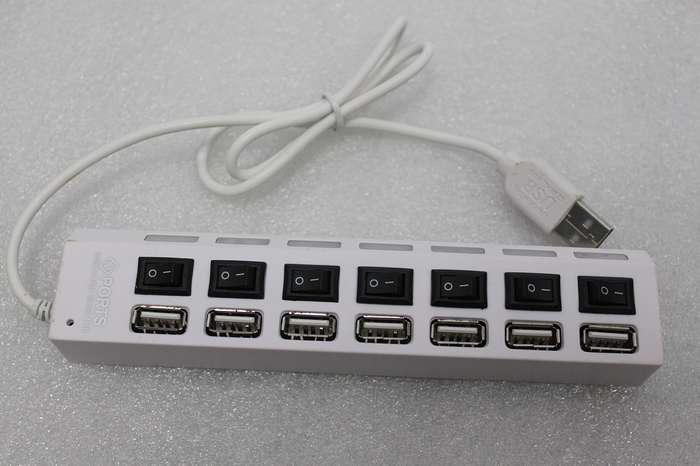 7 Ports USB2.0 Hub with LED for Printers, Cameras, Card Reader ,Free AC Power adapter, 2pcs a lot