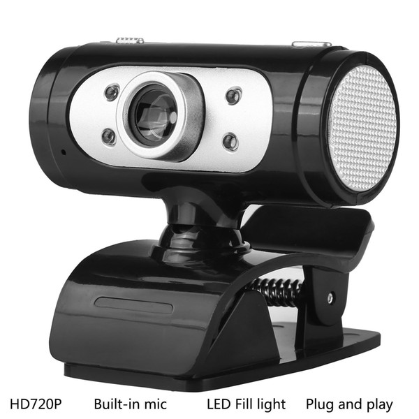 HD 720P USB Webcam Rotatable PC Computer Camera Video Calling and Recording with Noise-canceling Mic Clip on Style Plug and Play