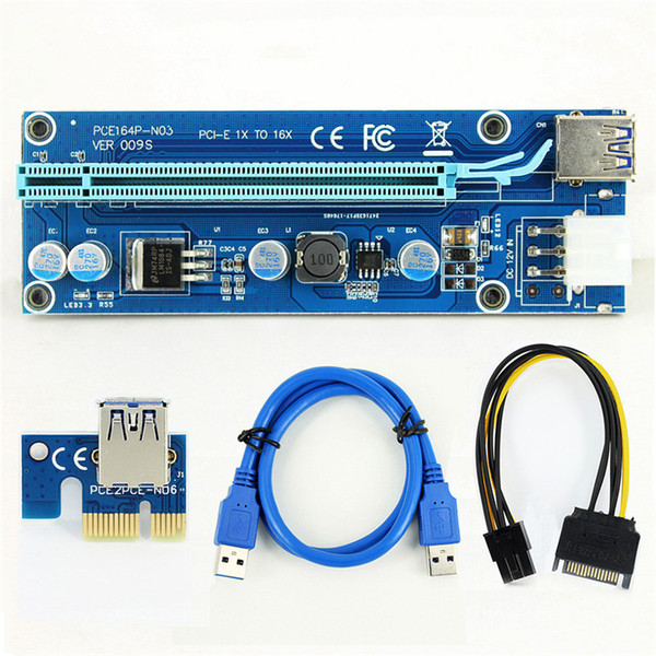 For BTC Ver009S 60cm PCI-E Riser Express 1X 4x 8x 16x Extender Riser Adapter Card SATA 15Pin-6Pin USB 3.0 60cm Power Cable With Led Free DHL