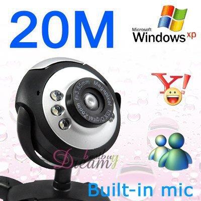 Wholesale New Dropship 1 Piece NEW20.0 Mega Pixel 20.0M 6 LED USB PC Camera Webcam+Mic Black Colour