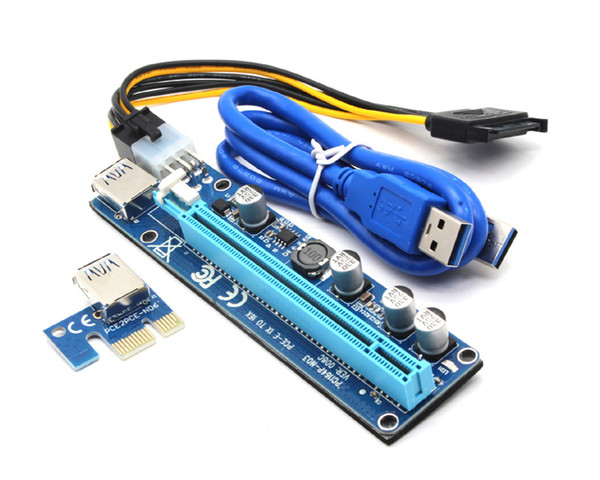 PCIe PCI-E PCI Express Riser Ver 008C Card 1x to 16x USB 3.0 Data Cable SATA to 4Pin IDE Molex Power Supply for BTC Bitcoin Litecoin Miner