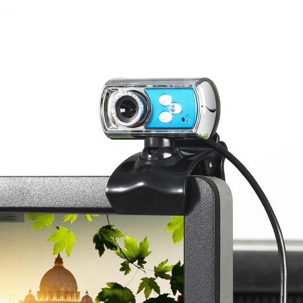 USB Webcam HD Web Camera 12M Chip and Lens Clarity 3 LED USB Webcam Camera with Mic & Night Vision for PC Laptop Blue Hot Sale