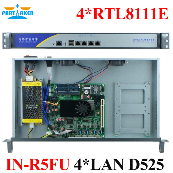 Partaker Firewall Service 1U Type Rack-mount Intel D525 4*RTL8111E Ports Radius Mikrotik with 2G RAM 8G SSD