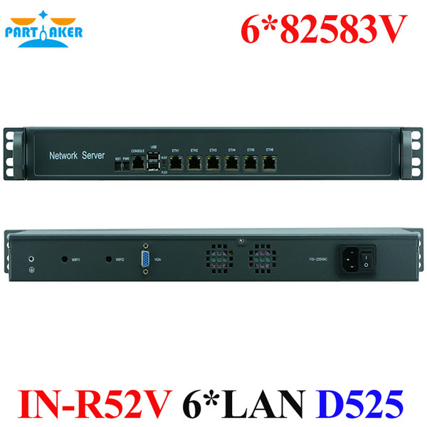 Partaker 1U 6 LAN Rack Firewall Router Network Server with 6 82583v RJ45 Intel Atom D525