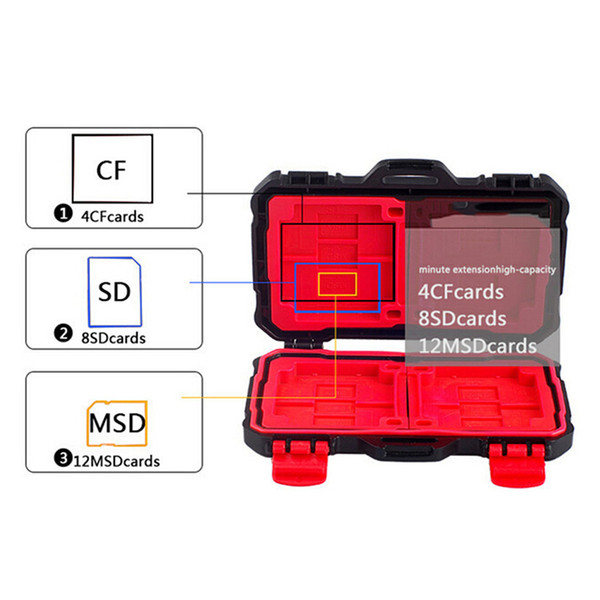 Memory Card Case Holder for 4 CF 8 SD Card SDXC MSPD XD 12 TF T-Flash Storage Box Protector Case Waterproof Anti-shock