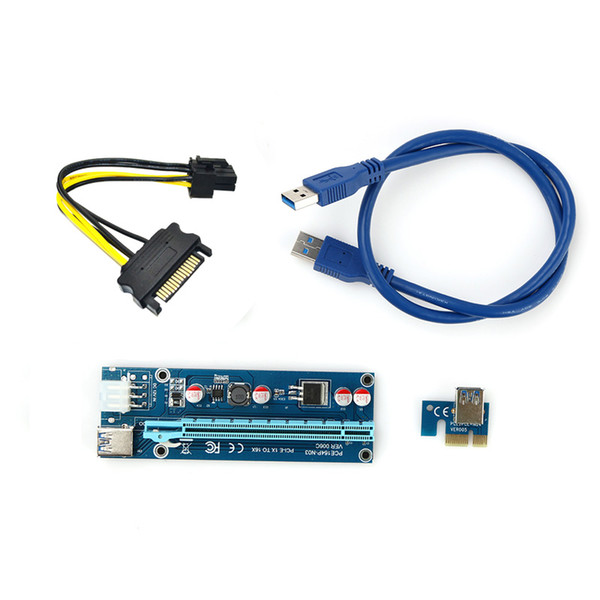 PCI-E PCI E Express 1X to 16X Riser Card +USB 3.0 Extender Cable SATA 15 Pin-6Pin Power Cable 60CM for bitcoin mining