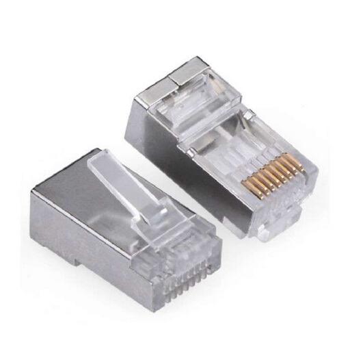 50pcs Metallic Shielded RJ45 Plug SHIELDED Metal Ethernet Network Ends 8 pin Connectors CAT5 Stranded Crimp Connector RJ45 Plug