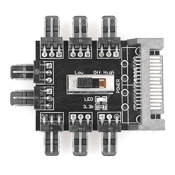 8-PORT Computer Cooling Fan SATA Power Supply Socket Back with 3M adhesive, it can be fixed to the chassis hub.