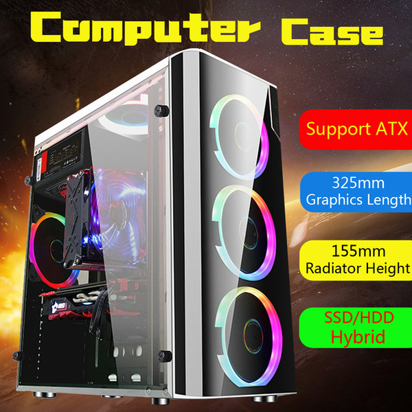 Steel+Acrylic USB3.0 Gaming Computer Case Cover Side Translucent 5 Fans Chassis for ATX for M-ATX for Mini-ITX 38x18x40cm