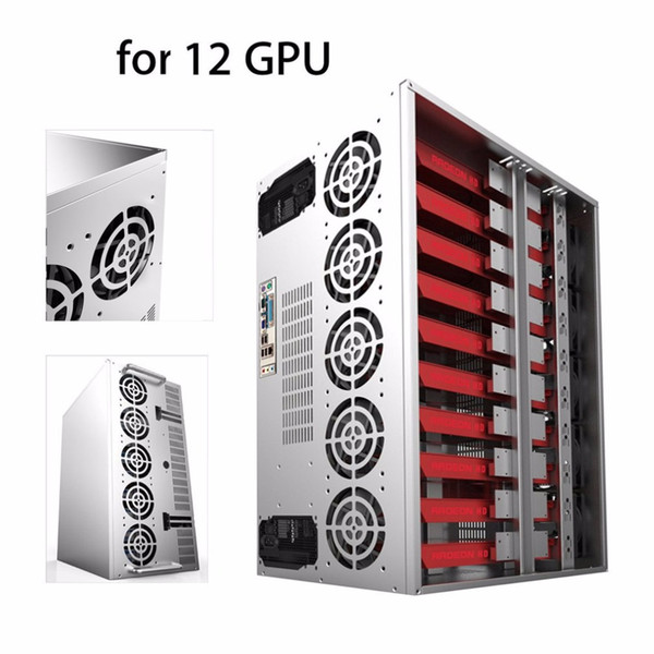 Freeshipping Crypto Coin Open Air Mining Frame Rig Graphics Case ATX Fit 12 GPU Ethereum ETH ETC ZEC XMR Magnalium Alloy 12cm Fans