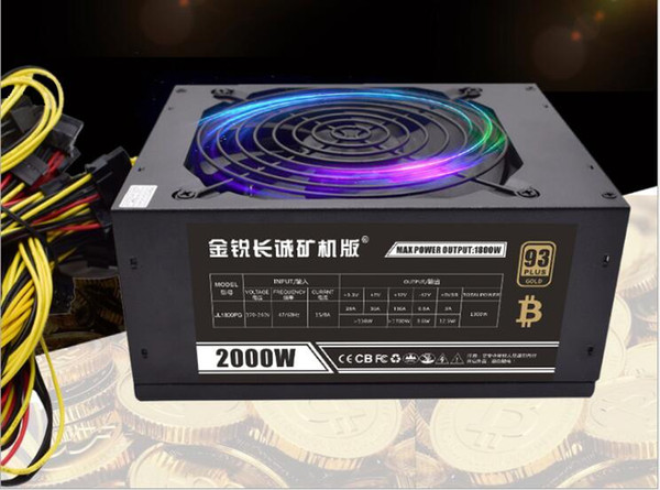 2018-New 2000W 170-240V ATX Gold Mining Power Supply SATA IDE 8GPU for ETH Ethereum EM88