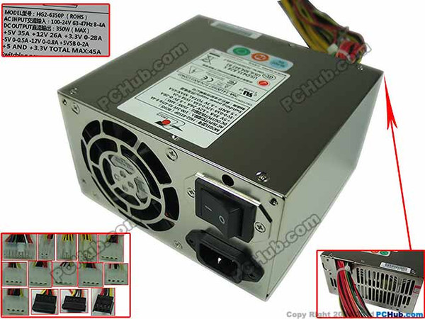 For EMACS HG2-6350P Server - Power Supply 350W PSU For Sever / Computer 100-240V 7-3.5A, 47-63Hz