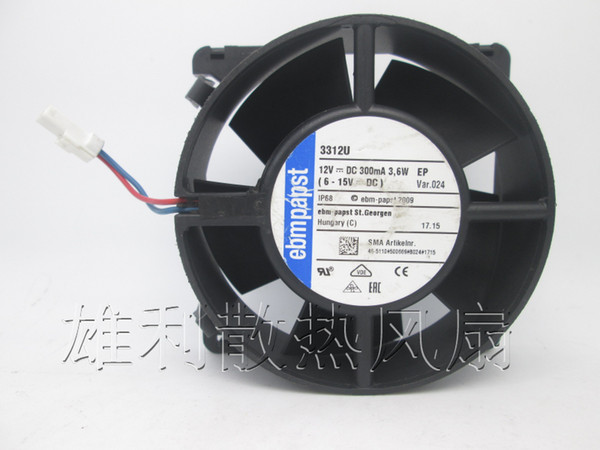 Original EBM PAPST 3312U 12V 2.4W 200MA 90*90*32MM Waterproof Cooling fan