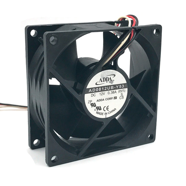 Wholesale ADDA cooling fan 8038 AD0812UB-Y53 80mm 8cm DC 12V 0.38A 3-wire case blower 80*80*38mm
