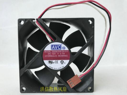 Original AVC DS08025R12U DC12V 0.70A 80*80*25mm three-wire high-speed 5000 super-high-wind CPU fan