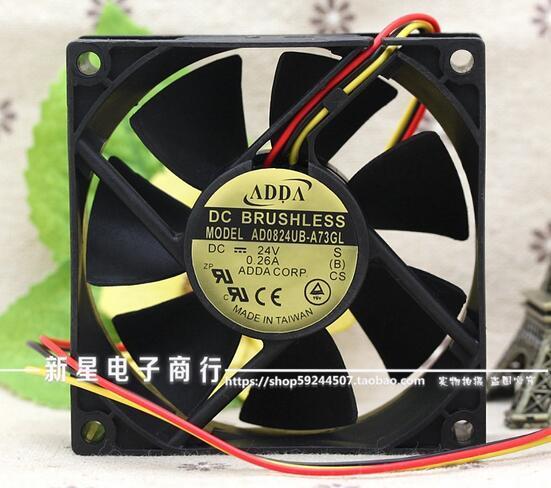 Original ADDA AD0824UB-A73GL 24V 0.26A 80*80*25 8CM 3 line cooling fan