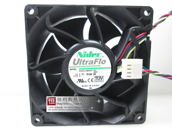 Free Shipping Nidec V92E12BUA7-07 DC12V 3.24A 4-wire 4-Pin 92x92x38mm Server Square Cooling fan