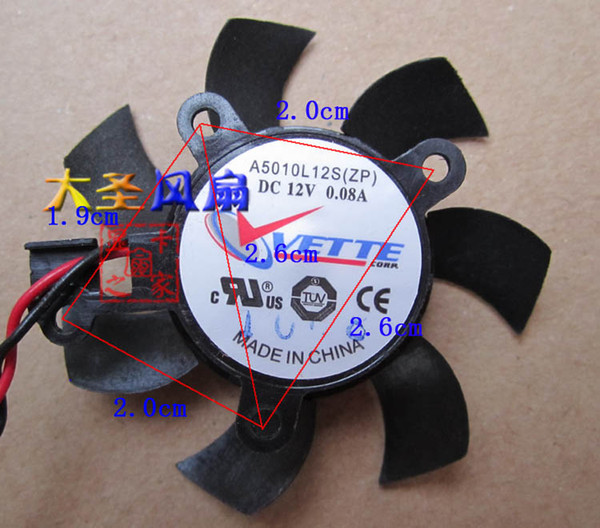 Free Shipping VETTE A5010L12S 45mm 26*26*20mm DC 12V 0.08A 2Wire 2Pin For Sapphire HD4350 HD4550 Graphics Card cooling Fan