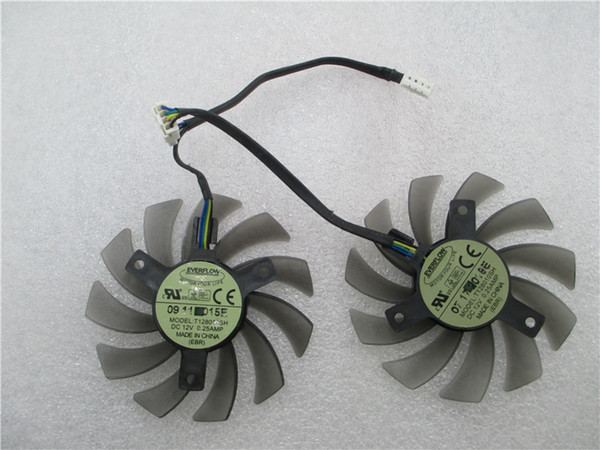 Free Shipping 2pcs/Lot EVERFLOW T128010SH 75mm DC12V 0.25A For Gigabyte GV-R585OC-1GD GV-N460OC-1GI Graphics Card Cooling Fan